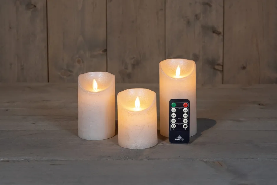 Intratuin LED Kerzen-Set 'Rustik' mit Fernbedienung perlweiß 3 St.| Led Kerzen