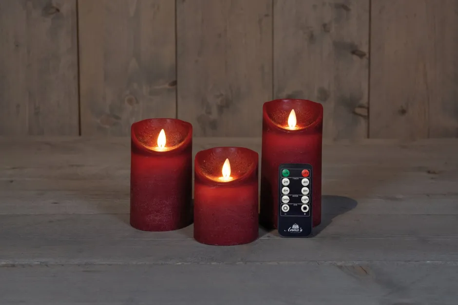 Intratuin LED Kerzen-Set 'Rustik' mit Fernbedienung bordeaux 3 St.| Led Kerzen