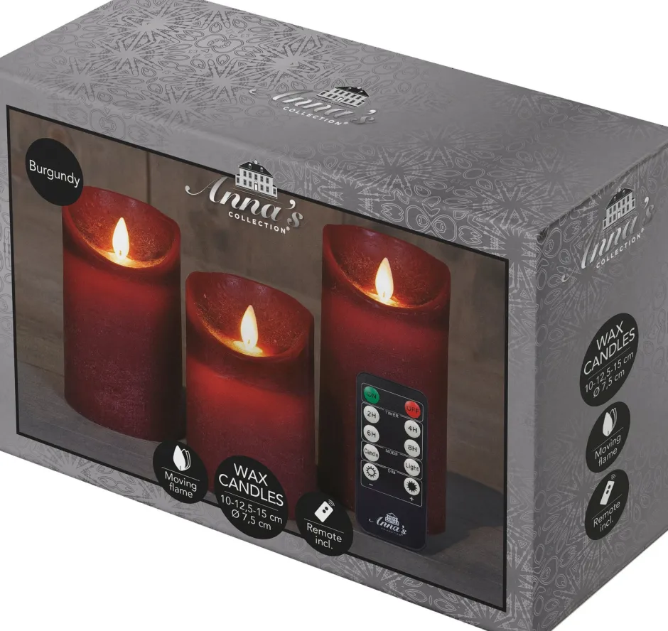Intratuin LED Kerzen-Set 'Rustik' mit Fernbedienung bordeaux 3 St.| Led Kerzen