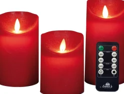Intratuin LED Kerzen-Set 'Rustik' mit Fernbedienung rot 3 St.| Led Kerzen