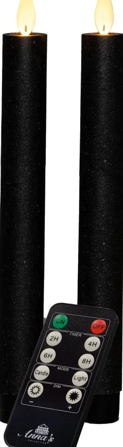 Intratuin LED Stabkerzen mit Fernbedienung schwarz D 2,5 H 23 cm 2 St.| Led Kerzen