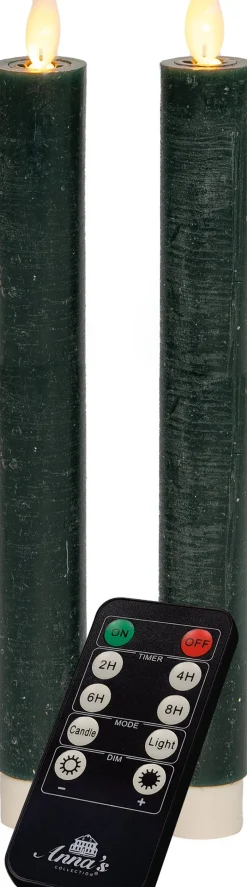 Intratuin LED Stabkerzen mit Fernbedienung dunkelgrün D 2,5 H 23 cm 2 St.| Led Kerzen