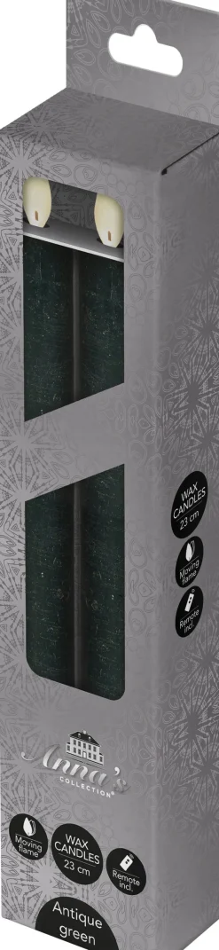 Intratuin LED Stabkerzen mit Fernbedienung dunkelgrün D 2,5 H 23 cm 2 St.| Led Kerzen