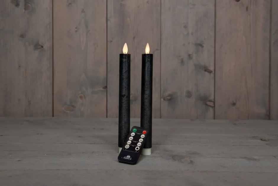 Intratuin LED Stabkerzen mit Fernbedienung anthrazit D 2,5 H 23 cm 2 St.| Led Kerzen
