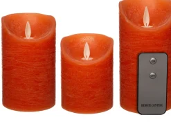 Intratuin LED Stumpenkerzen 3er-Set mit Fernbedienung orange / kupfer| Led Kerzen