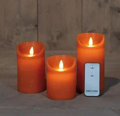 Intratuin LED Stumpenkerzen 3er-Set mit Fernbedienung orange / kupfer| Led Kerzen
