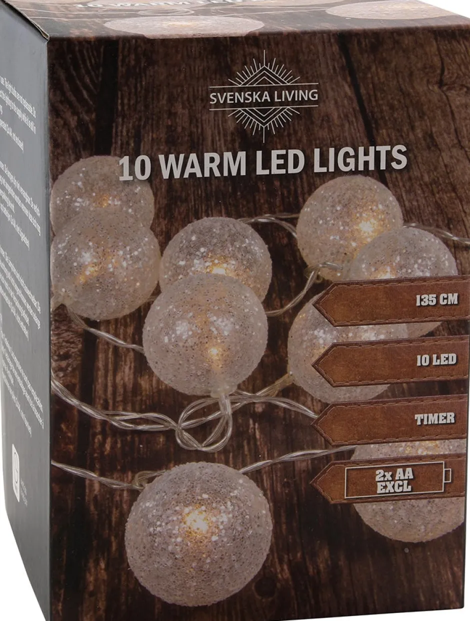 Intratuin Lichterkette Glitzerkugeln weiß mit 10 LEDs warmweiß 1,35 m| Motiv-Lichterketten