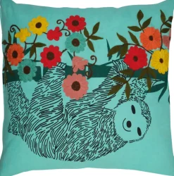 Intratuin Linen & More Lexi Dekokissen Faultier / Blumen türkis 45 x 45 x 10 cm| Kissen|Dekokissen