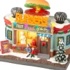 Intratuin Lumineo Weihnachtsdorf Miniatur Burger Fast Food (Hamburgerstand) 12 x 19,5 x 16 cm| Weihnachtshäuschen