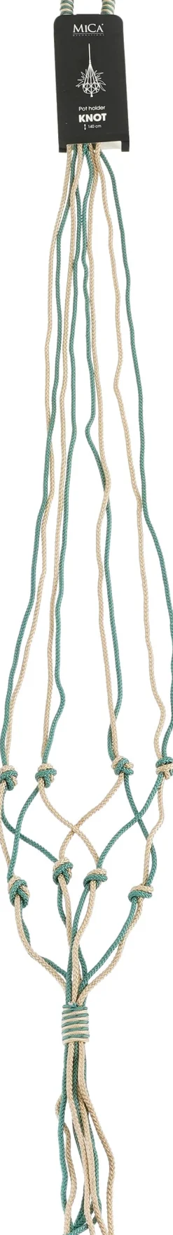 Intratuin Mica Decorations Makramee Blumenampel Knoten grün/beige H 140 cm| Blumenampeln & Pflanzenhalter