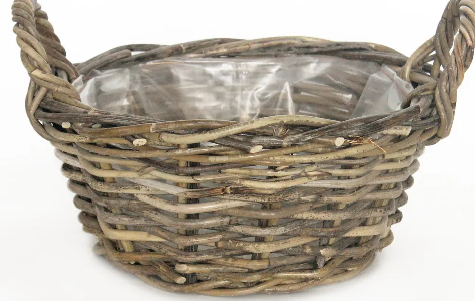 Intratuin Pflanzkorb mit Henkeln grau-braun D 35 cm H 15 cm| Pflanzkörbe|Blumentöpfe & Pflanzgefäße