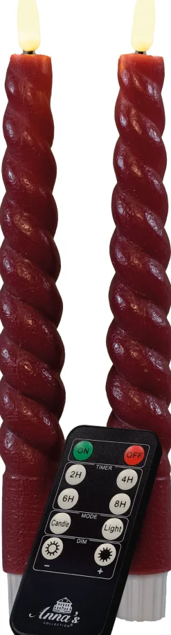 Intratuin Rustik Lys Stabkerzen Swirl bordeaux 8,5 Std. 2 St.| Led Kerzen