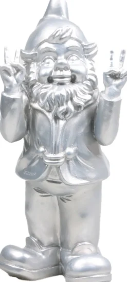 Intratuin Stoobz Design Gartenzwerg Peace silber 11 x 13 x 31 cm| Gartenzwerge & -Figuren