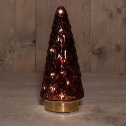Intratuin Tischleuchte Weihnachtsbaum bordeaux mit 10 LEDs warmweiß D 10,5 H 24,5 cm| Weihnachtsfiguren & -Objekte|Weihnachtsleuchten