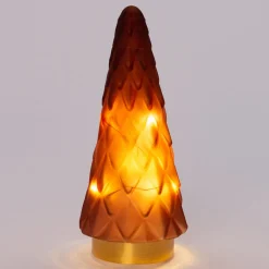 Intratuin Weihnachtsdeko Baum bordeaux mit 10 LEDs warmweiß D 10,5 H 24,5 cm| Weihnachtsfiguren & -Objekte