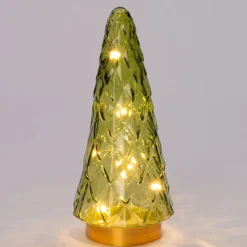 Intratuin Weihnachtsdeko Baum grün mit 10 LEDs warmweiß D 10,5 H 24,5 cm| Weihnachtsfiguren & -Objekte