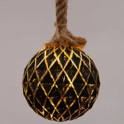 Intratuin Weihnachtsleuchte mit Seil schwarz / gold D 15 cm mit 10 LEDs warmweiß| Weihnachtsdeko Zum Aufhängen