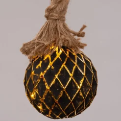 Intratuin Weihnachtsleuchte mit Seil schwarz / gold D 10 cm mit 8 LEDs warmweiß| Weihnachtsdeko Zum Aufhängen