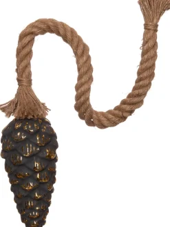 Intratuin Weihnachtsleuchte Tannenzapfen mit Seil gold D 10 cm mit 15 LEDs warmweiß| Weihnachtsdeko Zum Aufhängen